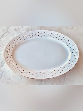 GIBSON DESIGN GOLDEN QUILT OVAL SERVING PLATTER 22K GOLD VINTAGE Y2K PORCELAIN